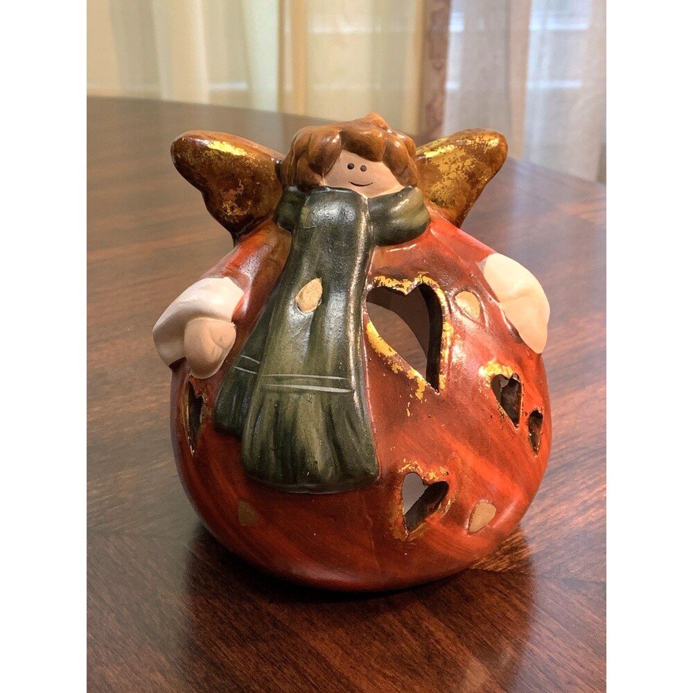 Candle Holder Round Ball Roly Poly Angel Delton Products Hand Painted Cut Out